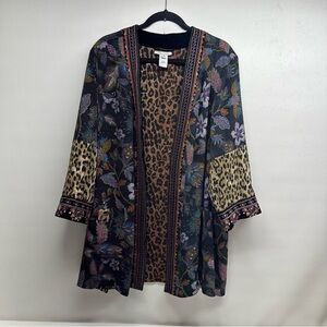 JOHN MARK embroidered Floral and Leopard Print Kimono size 2X